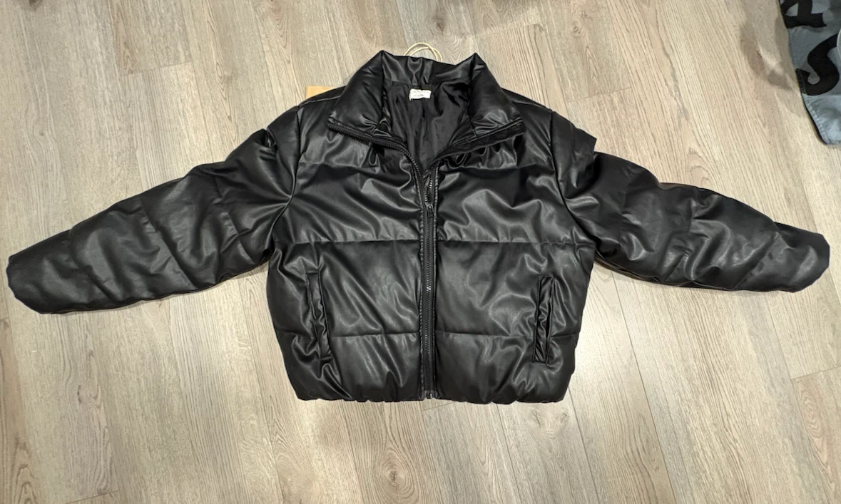 Cozi Black Faux Leather Puffer Jacket