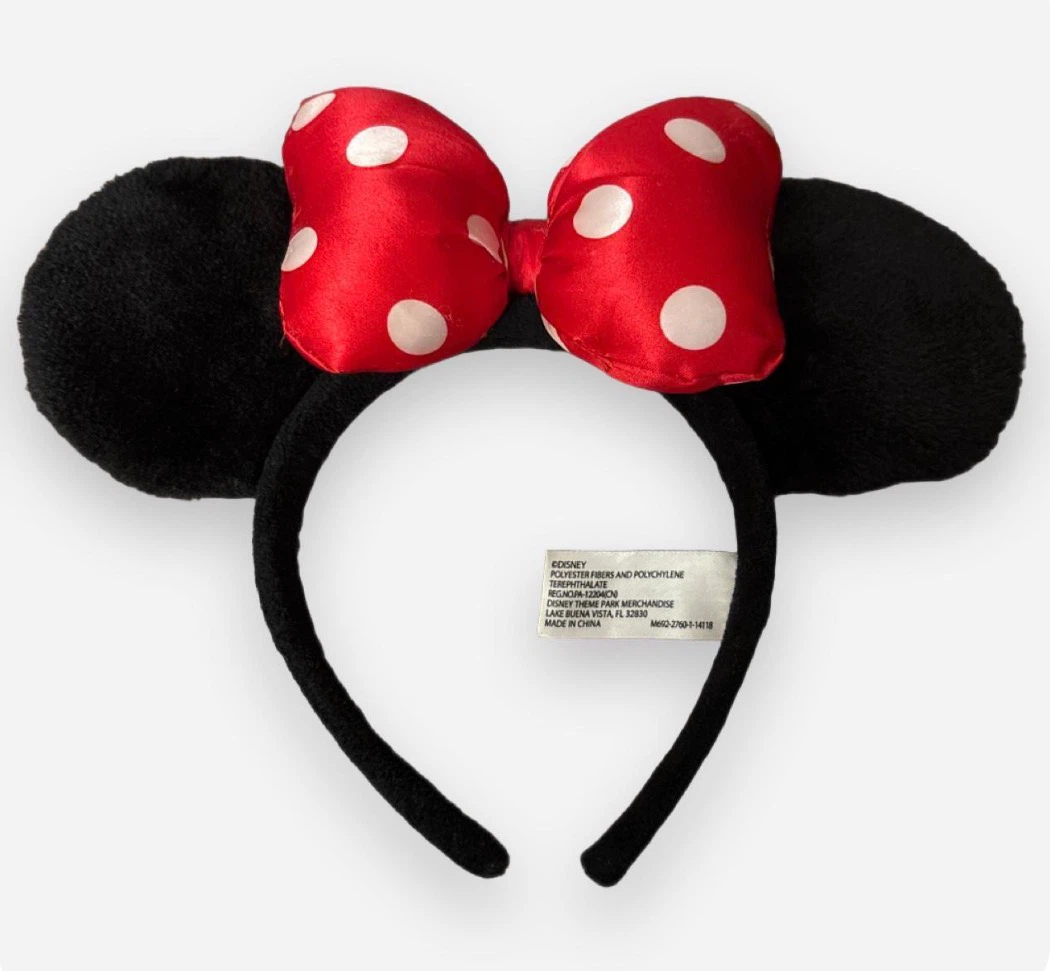 Disney Parks Minnie Mouse Black Ears Red White  Bow Headband