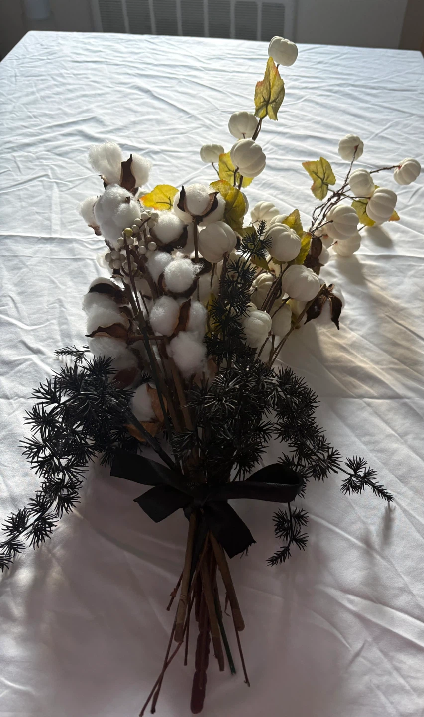 Artificial Cotton and Pumpkin Floral Arrangement