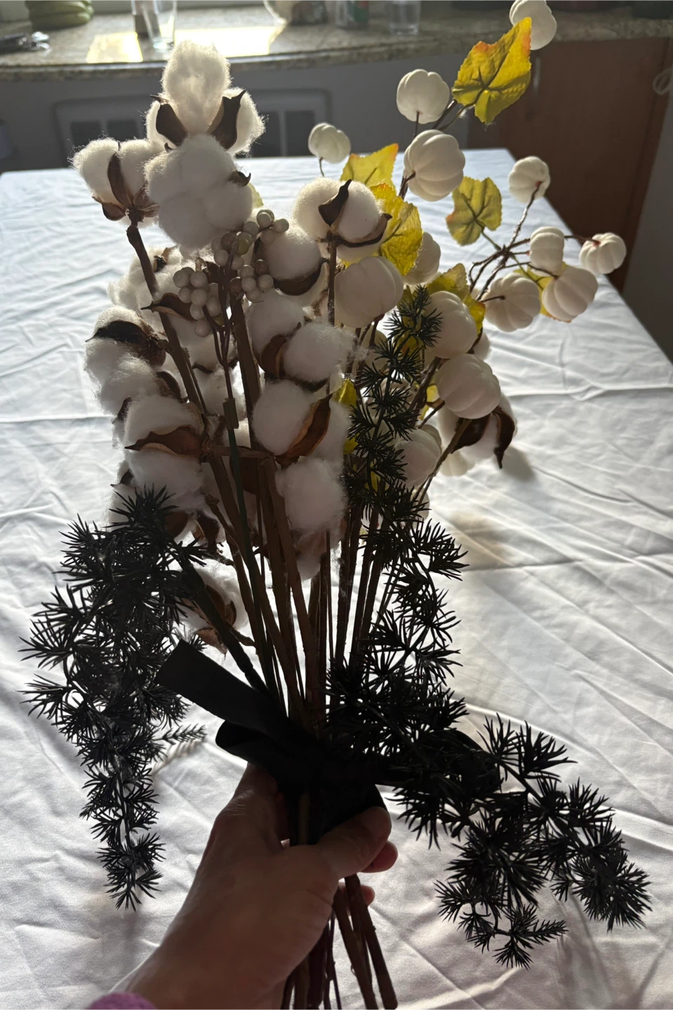 Artificial Cotton and Pumpkin Floral Arrangement - photo 2