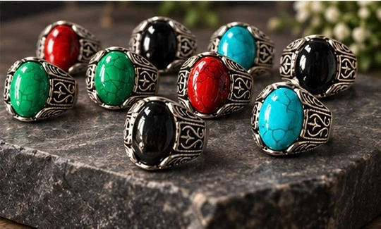 Eid Special Men’s Fashion Rings – Turquoise, Black, Red & Green - photo 2