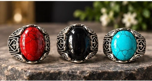 Eid Special Men’s Fashion Rings – Turquoise, Black, Red & Green - photo 3