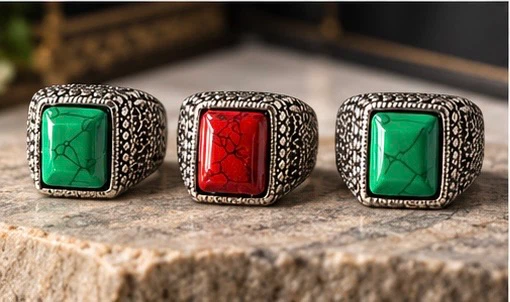 Eid Special Men’s Fashion Rings – Turquoise, Black, Red & Green - photo 4