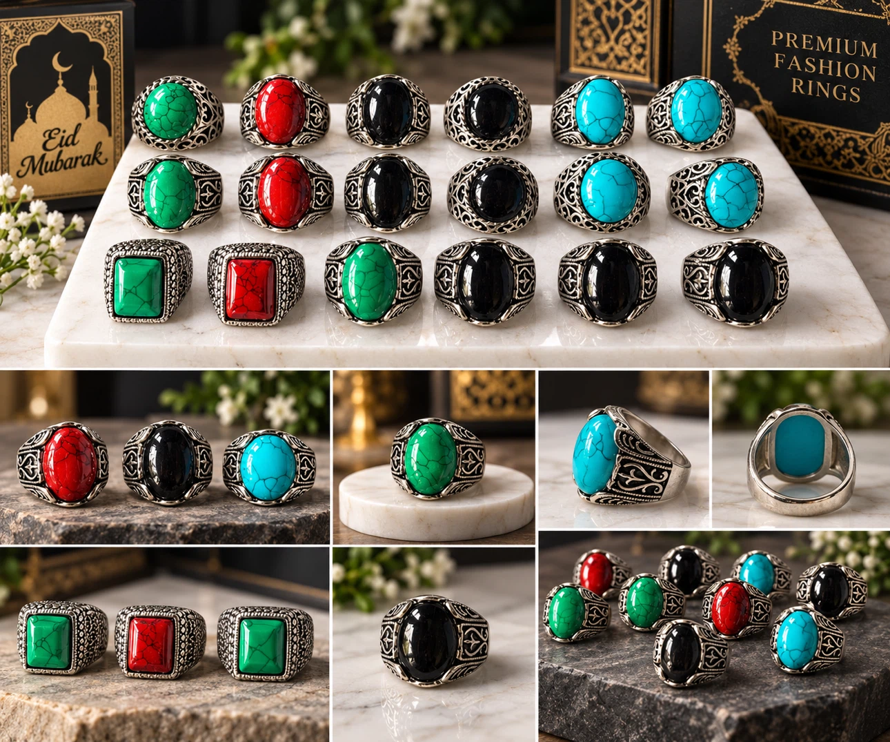 Eid Special Men’s Fashion Rings – Turquoise, Black, Red & Green - photo 5