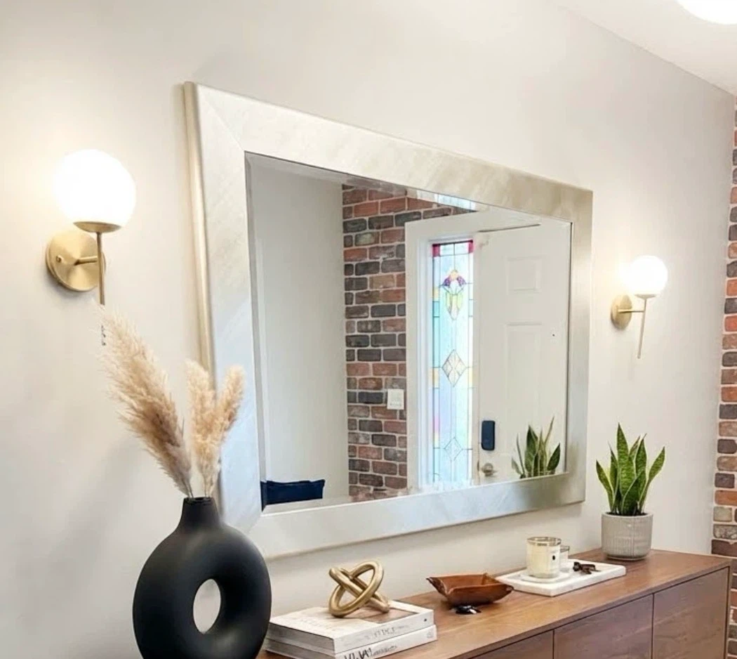 Massive Brushed Silver Statement Mirror (53” x 43”)