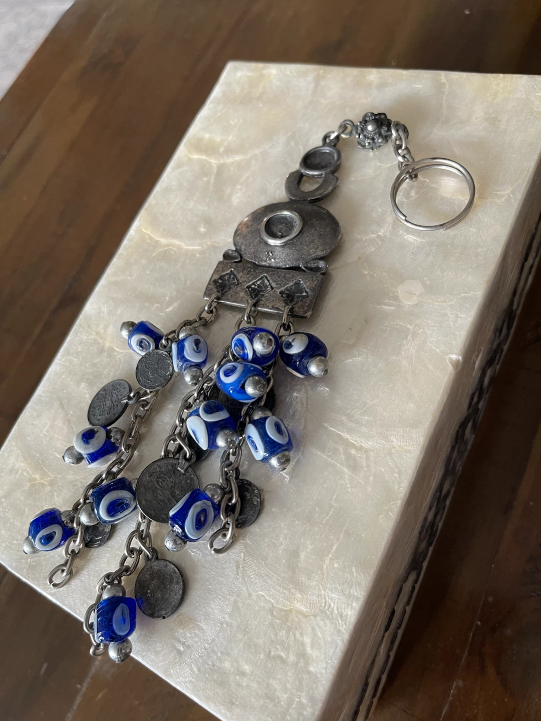 Evil Eye Charm Keychain with coins and blue stones - photo 4