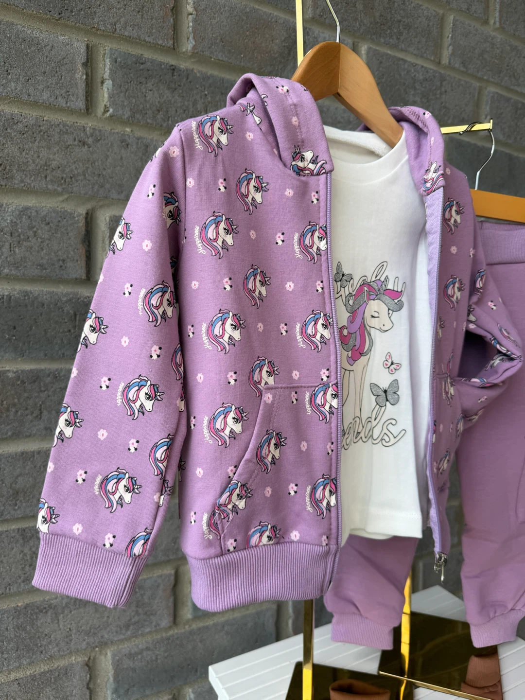 Girls’ 3-Piece Unicorn Outfit Set Hoodie T-Shirt Cargo Pants New - photo 4