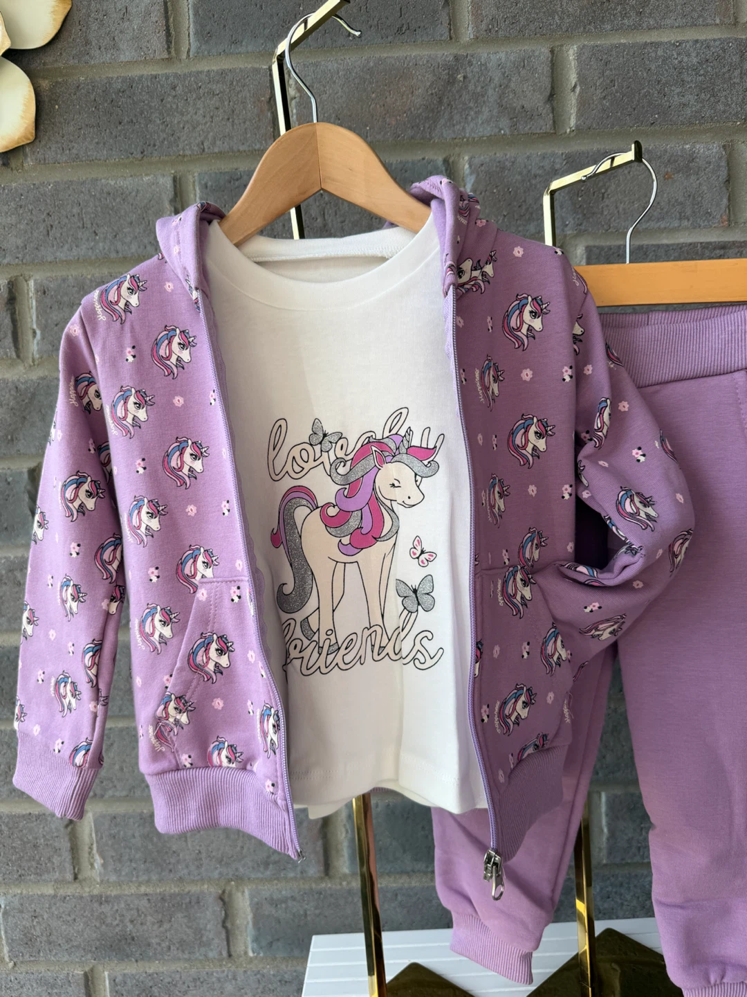 Girls’ 3-Piece Unicorn Outfit Set Hoodie T-Shirt Cargo Pants New - photo 5