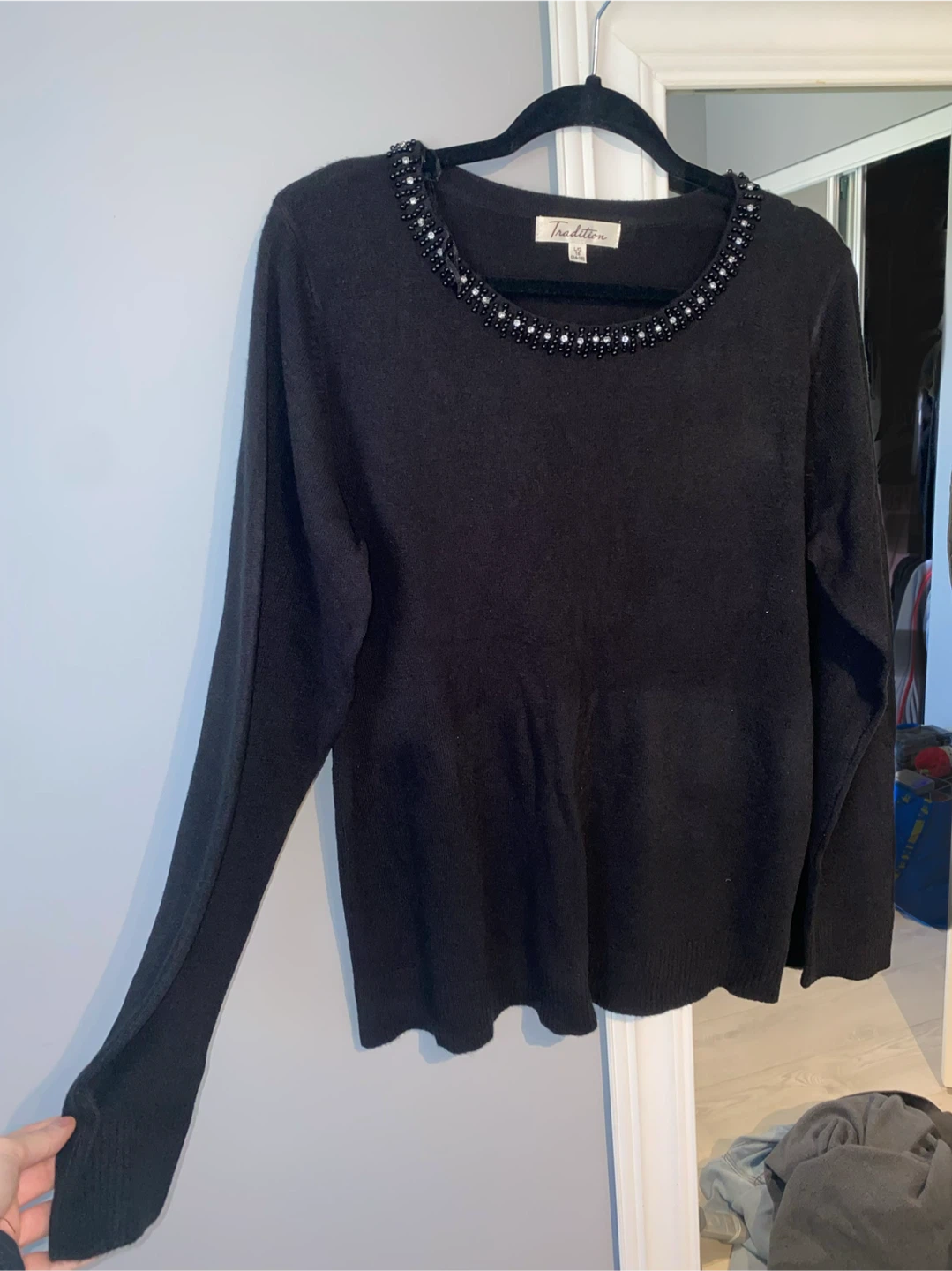 Tradition Black Long-Sleeve Beaded Sweater