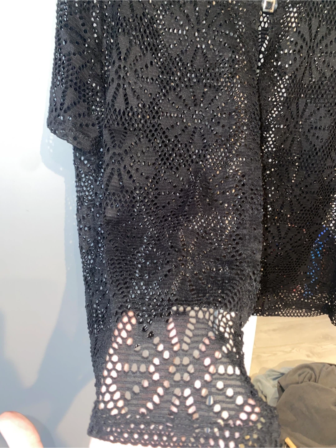 Black Crocheted Open-Front Cardigan - photo 2