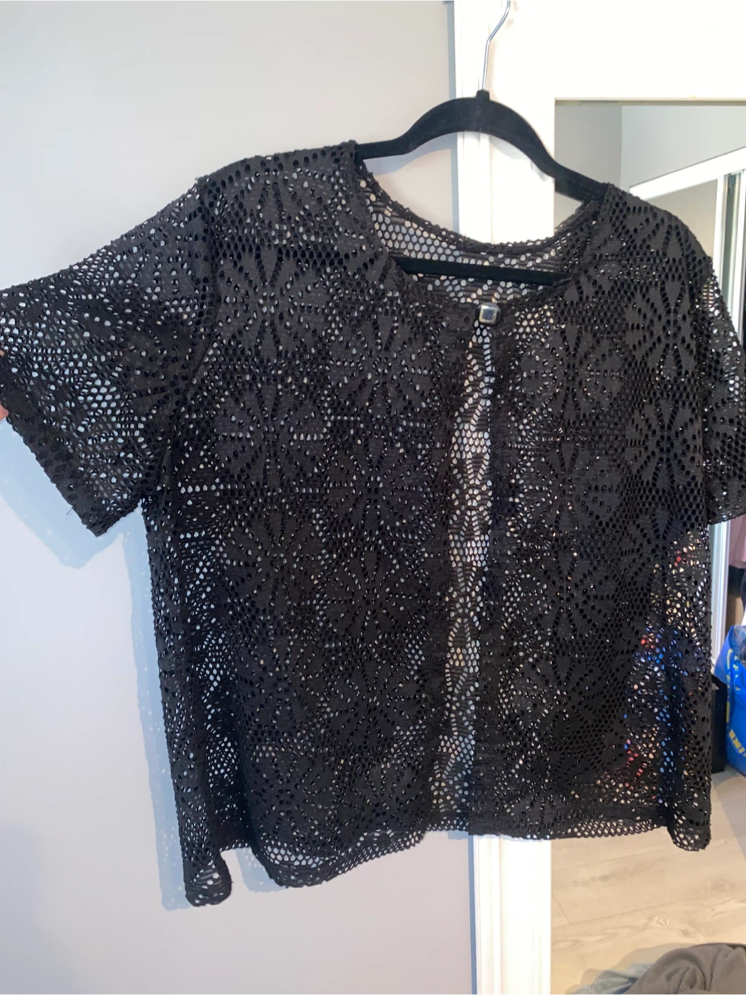 Black Crocheted Open-Front Cardigan - photo 3