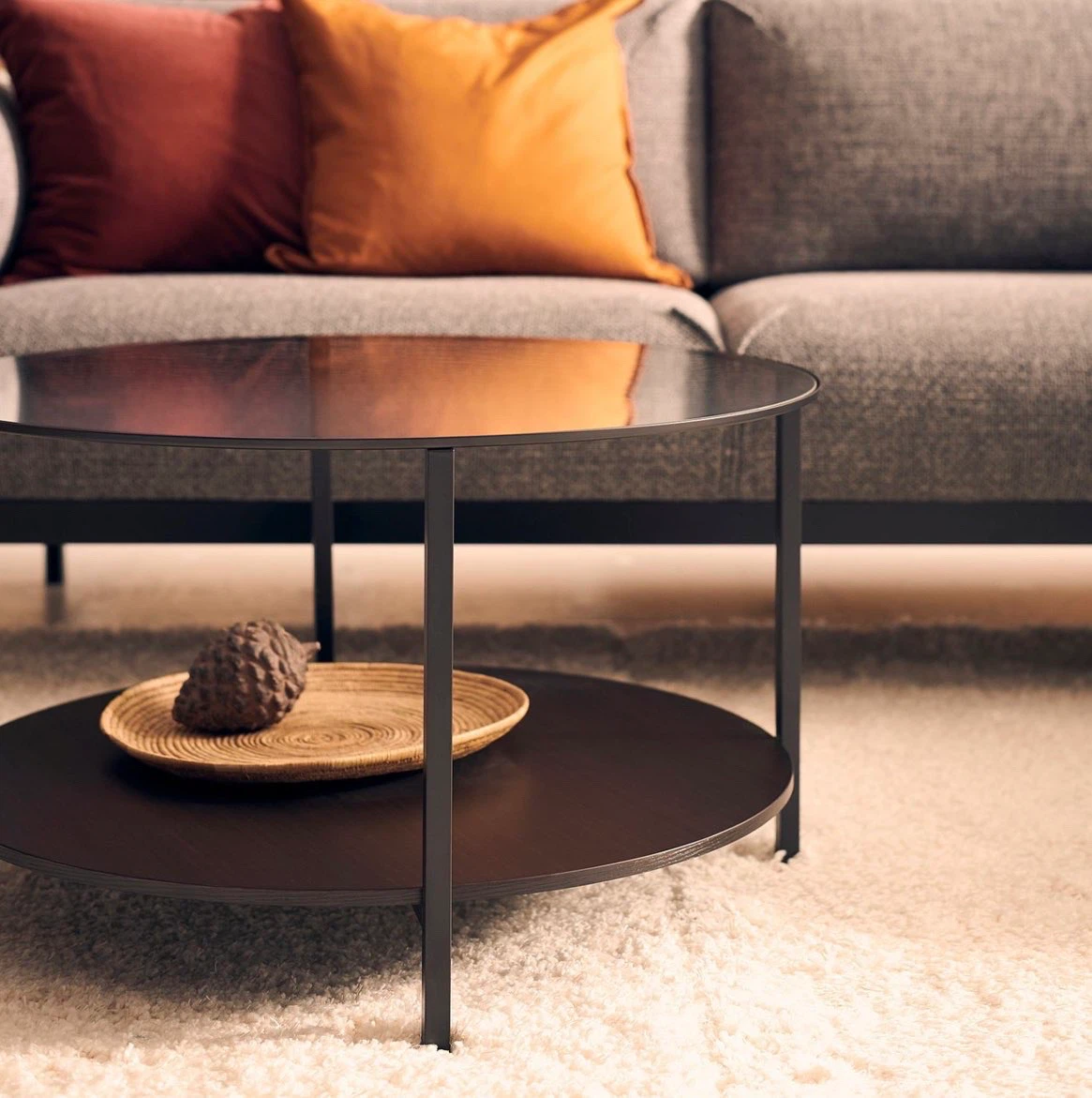 Round glass top coffee table