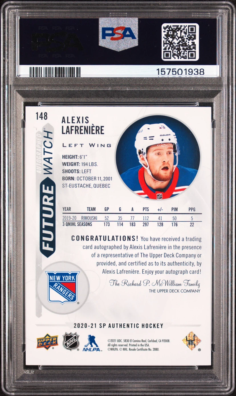 2020 Upper Deck SP Authentic Alexis Lafrenière Autograph - photo 2
