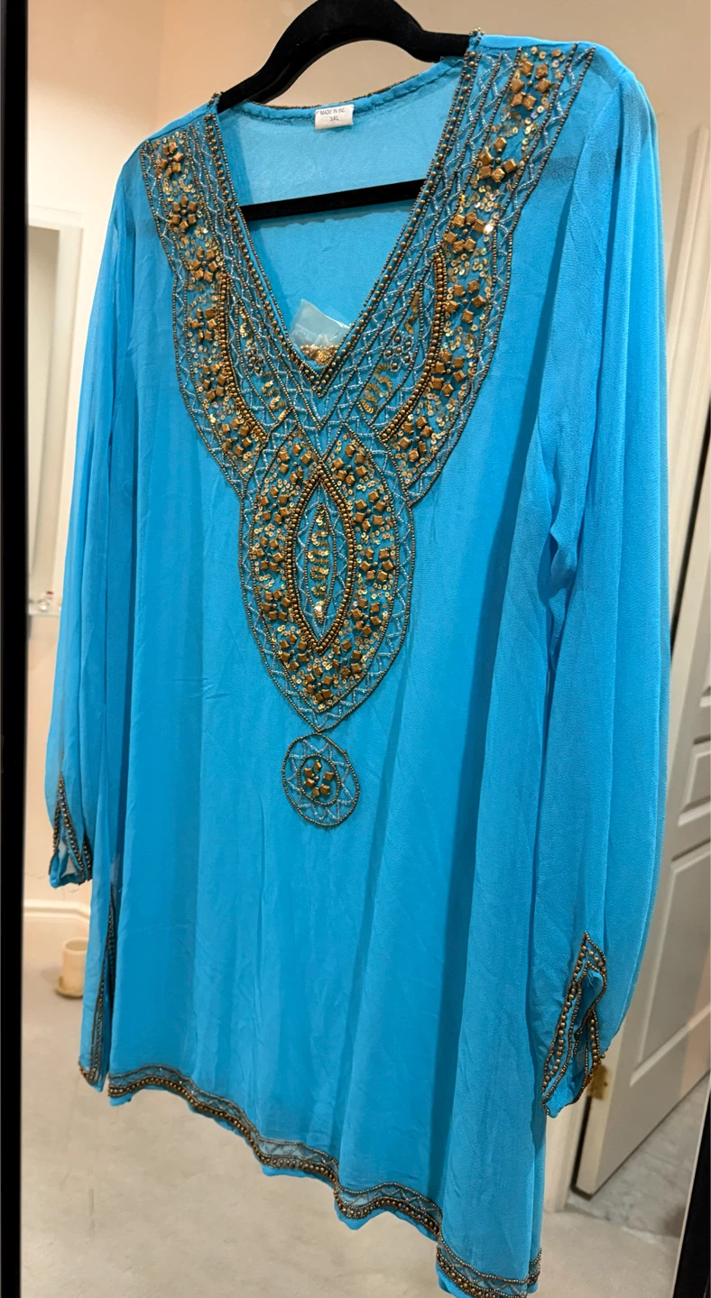 Bright Blue Embellished Tunic 3XL
