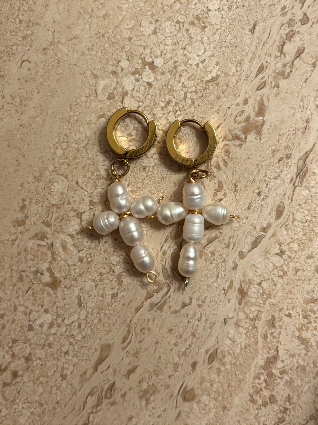 Pearl Cross Hoop Earrings