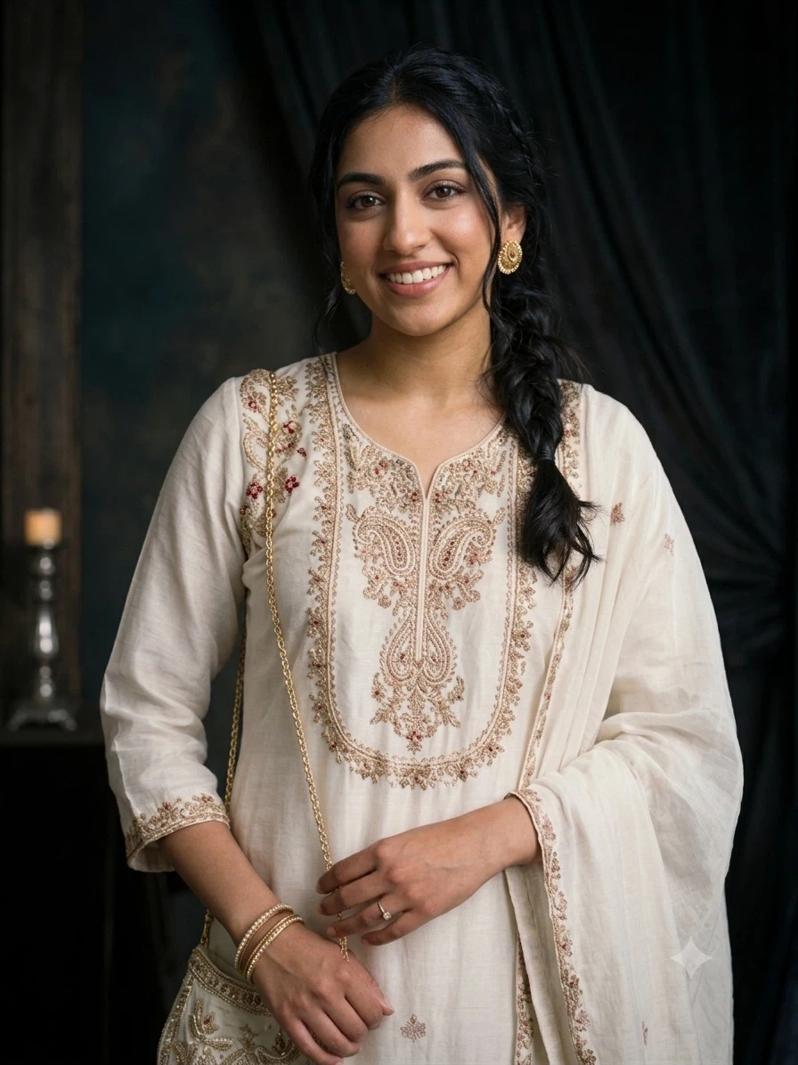 Cream Embroidered sharara suits Set