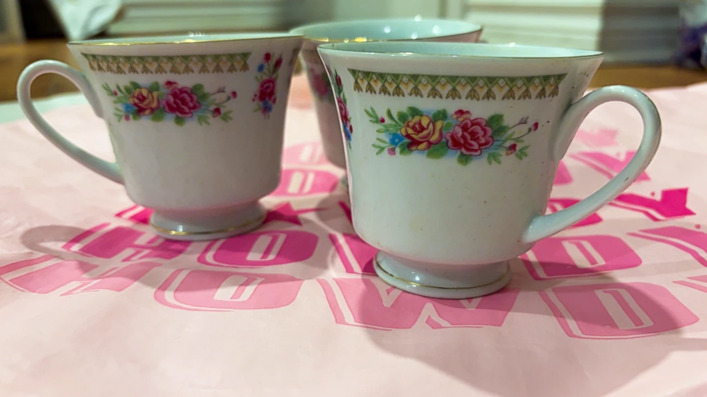 Set of 3 Floral Pattern Tea Cups - photo 4