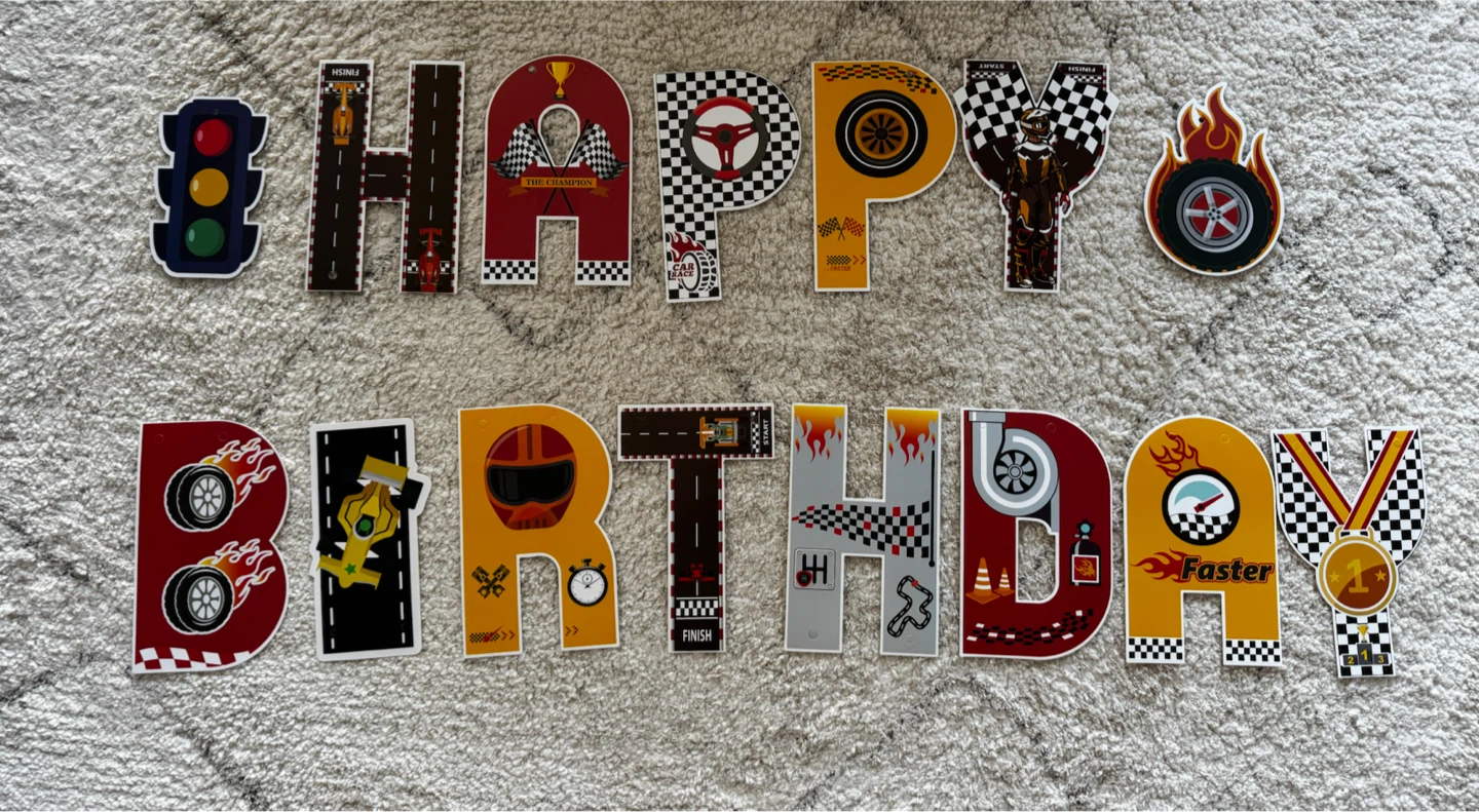 Race Car Theme Happy Birthday Banner Decorations
