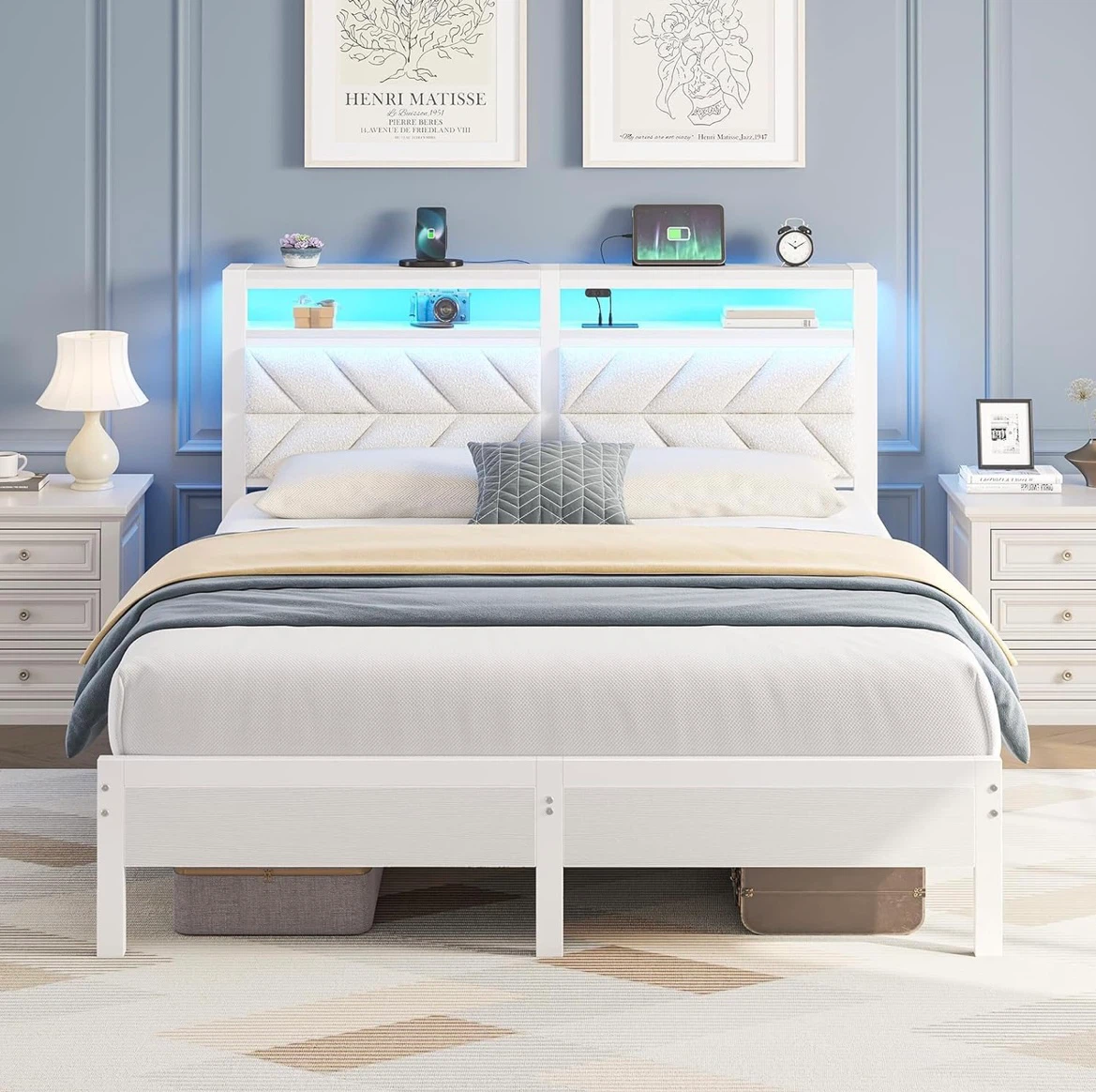Queen size LED bed frame with storage headboard - photo 2