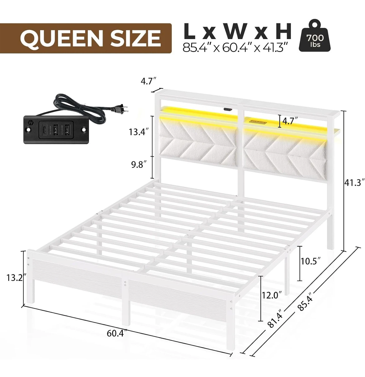 Queen size LED bed frame with storage headboard - photo 3