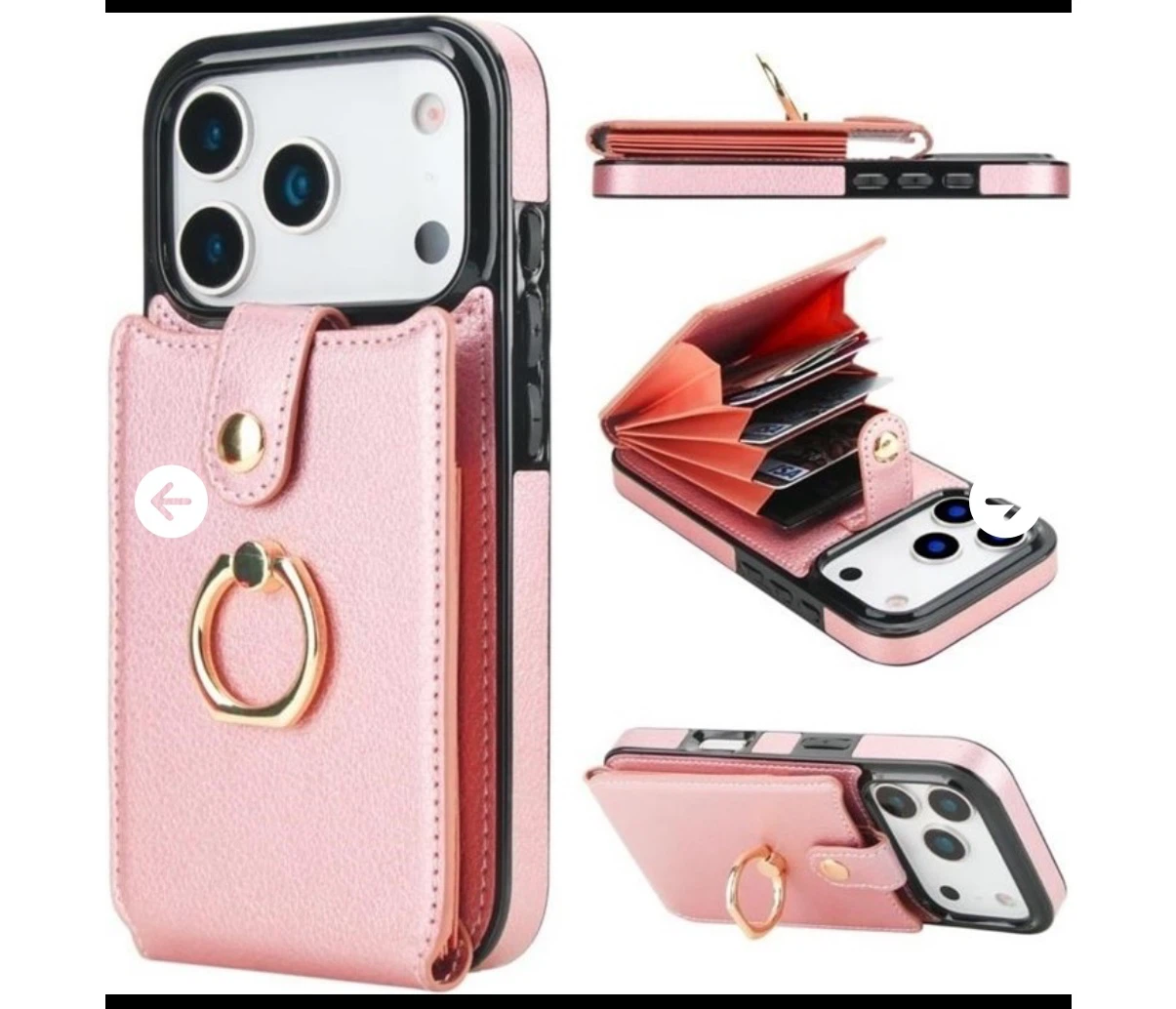 Rose Gold Wallet Phone Case with Ring Holder