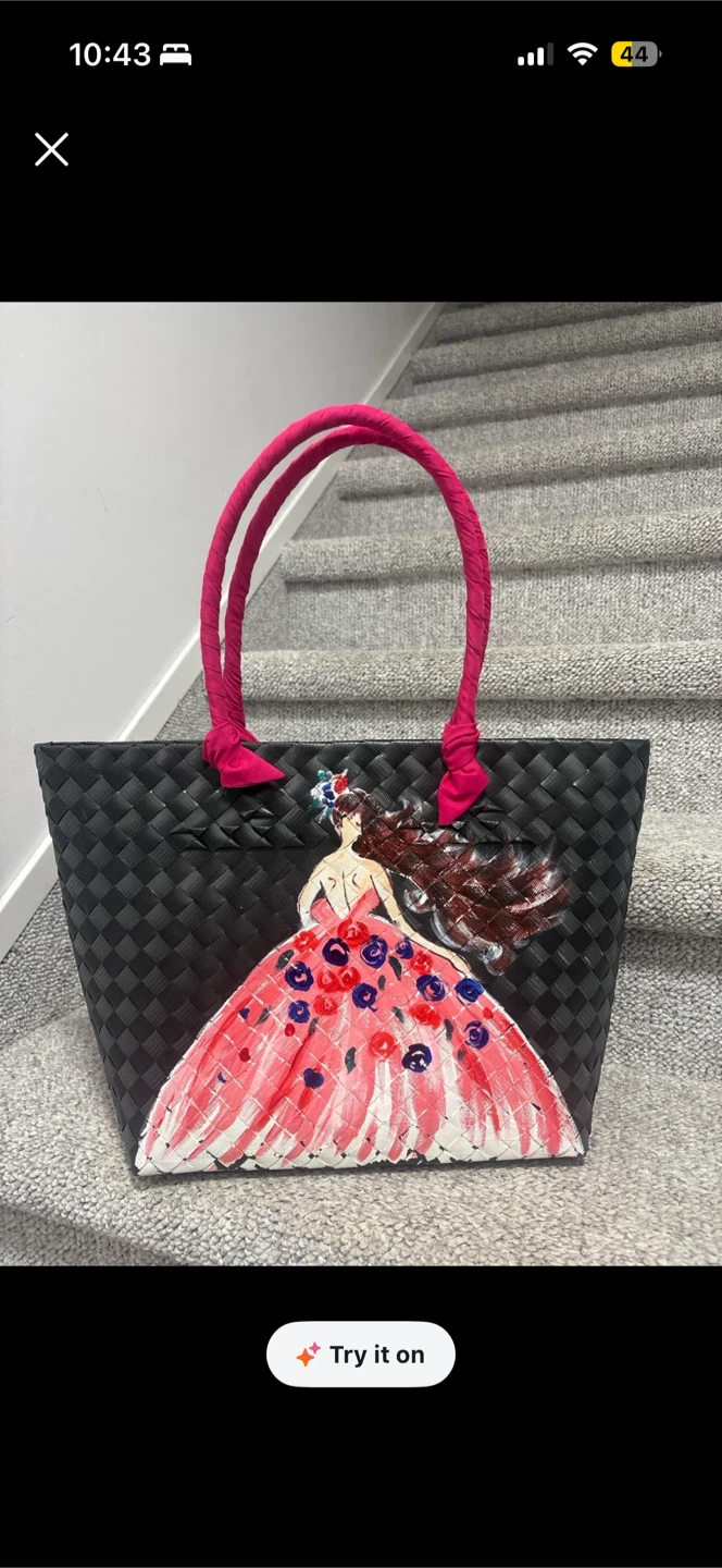 Woven Tote Bag with Painted Design