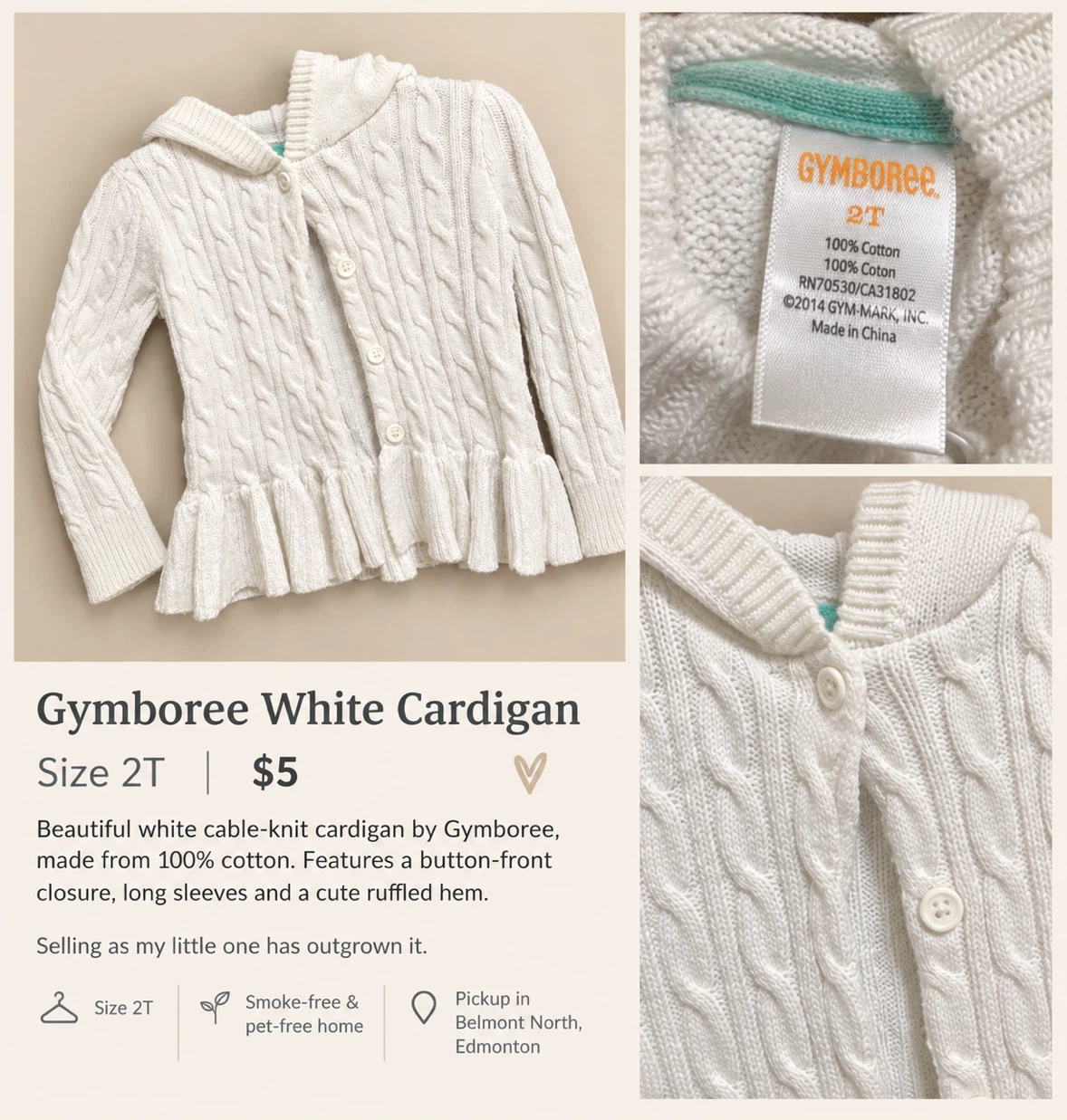 🤍 Gymboree White Hooded Cardigan – Size 2T - photo 4