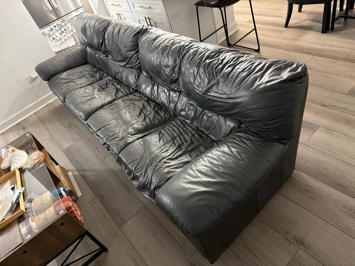 Black Leather Four-Seater Sofa