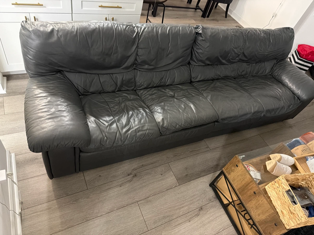Black Leather Four-Seater Sofa - photo 2