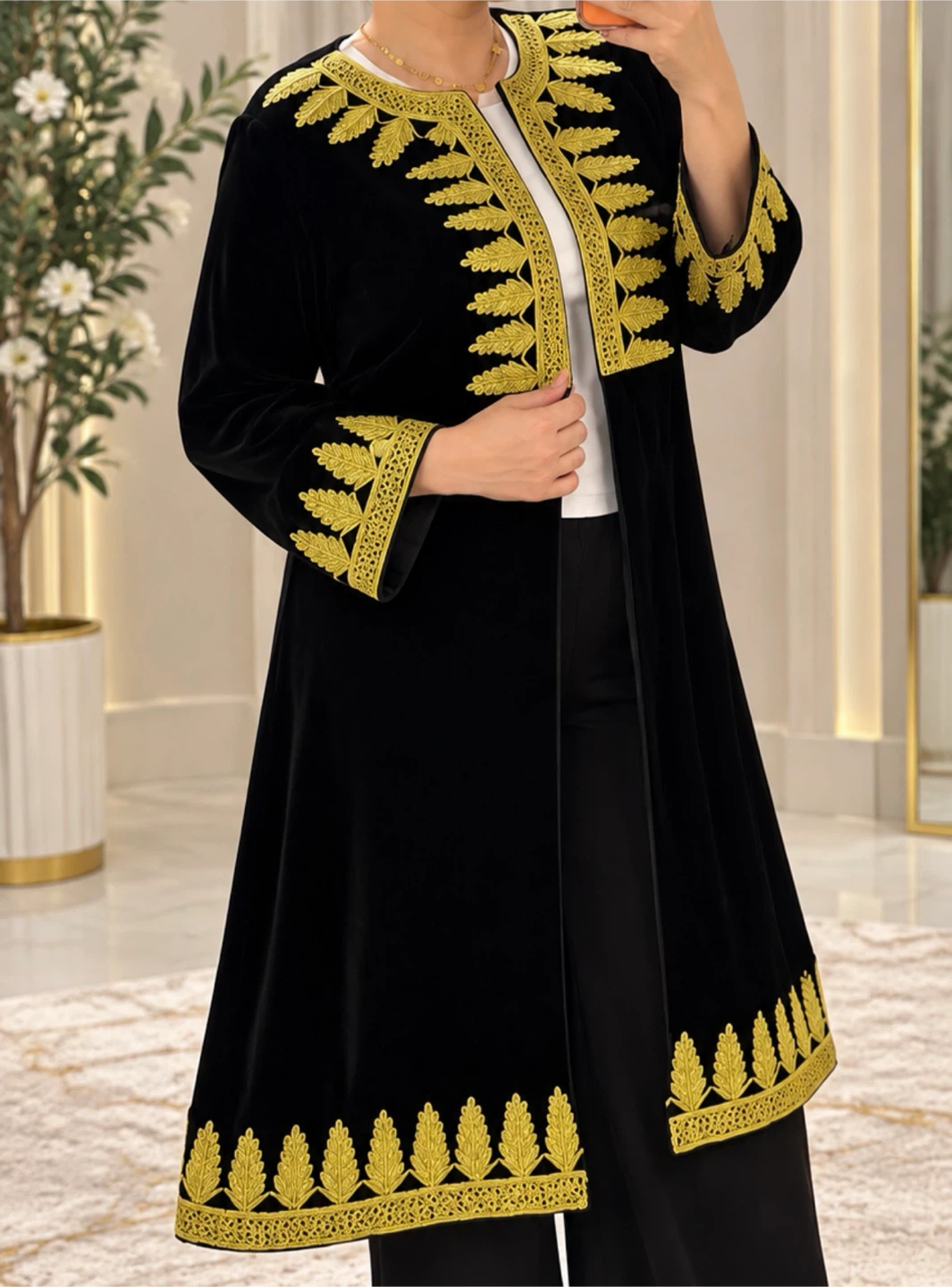 Black and Gold Embroidered Velvet Kaftan - photo 2