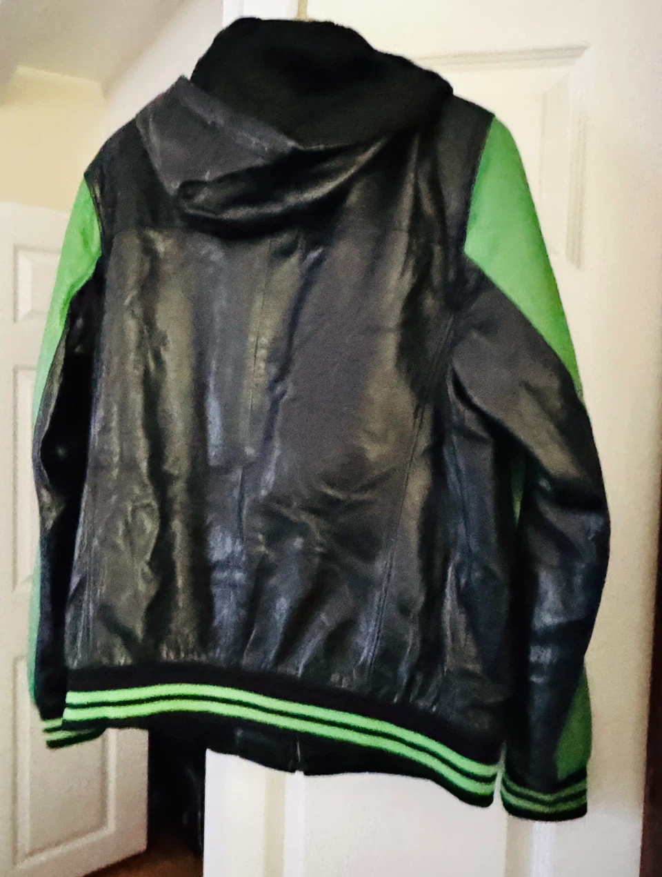 %100 leather  Colourblock Hooded Varsity Jacket - photo 2