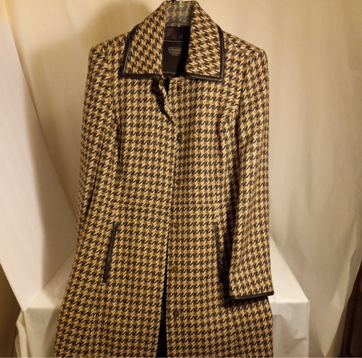 Coach Leatherware Houndstooth Wool Coat