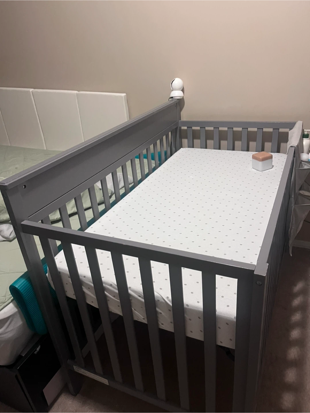 Grey Baby Changing Table and crib
