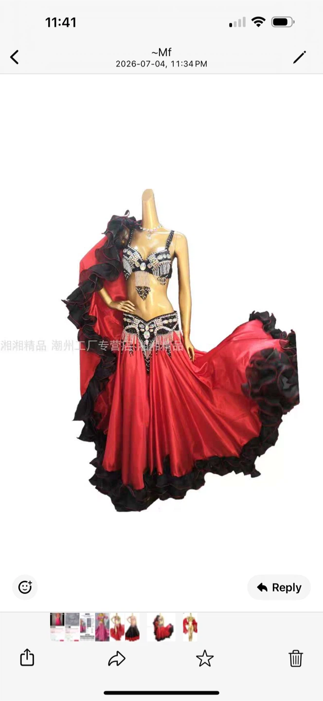 Red and Black Belly Dance Costume Set