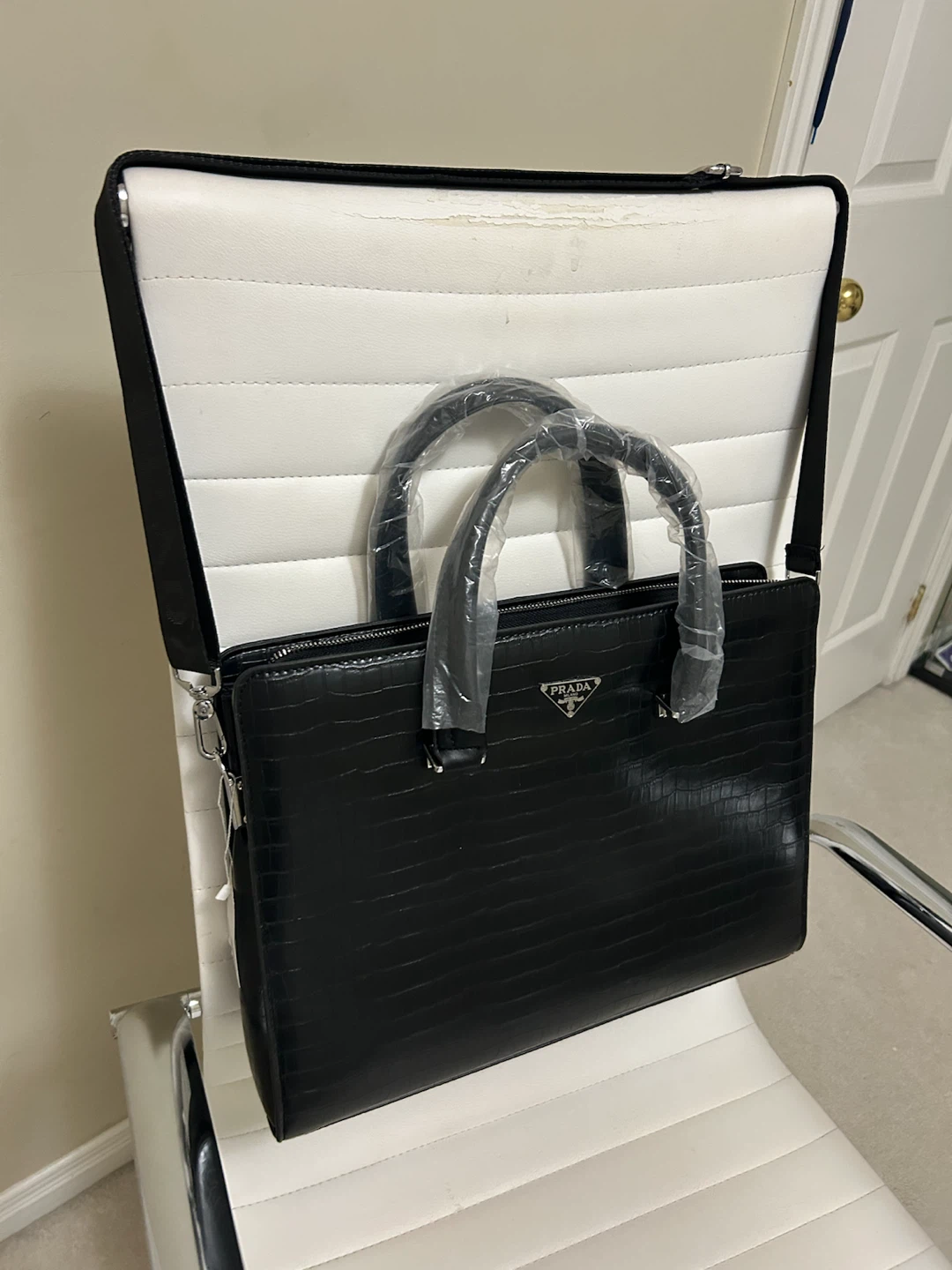 Prada Black Crocodile Embossed Briefcase - photo 2