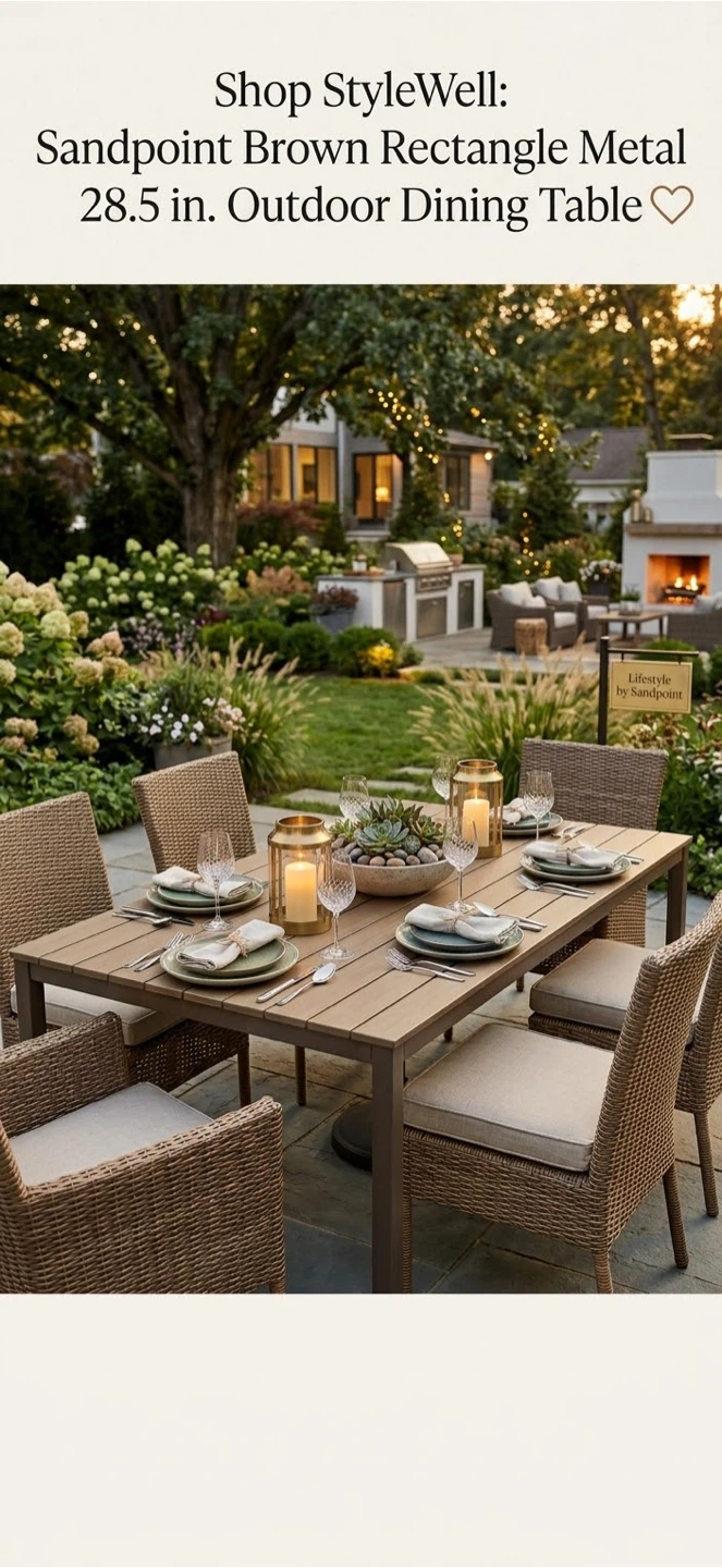 Sandpoint Brown Rectangle Metal Outdoor Dining Table - photo 3