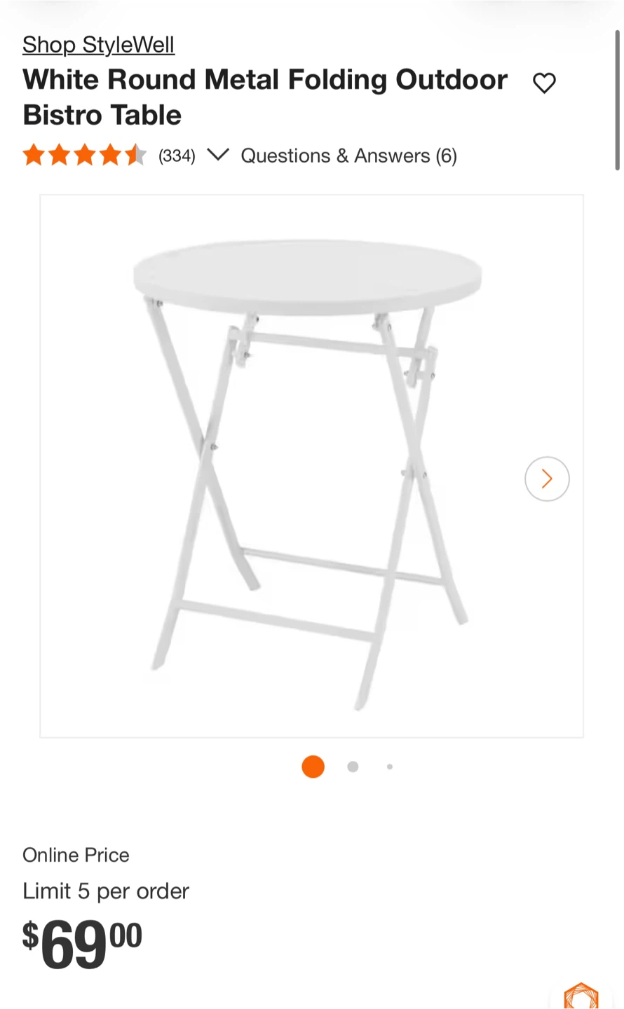 White Round Metal Folding Bistro Table