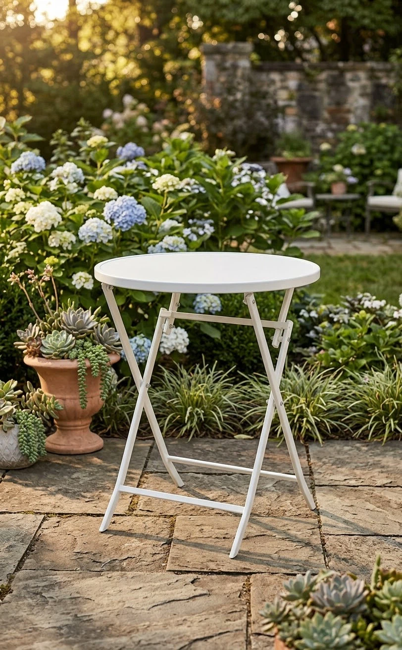White Round Metal Folding Bistro Table - photo 2