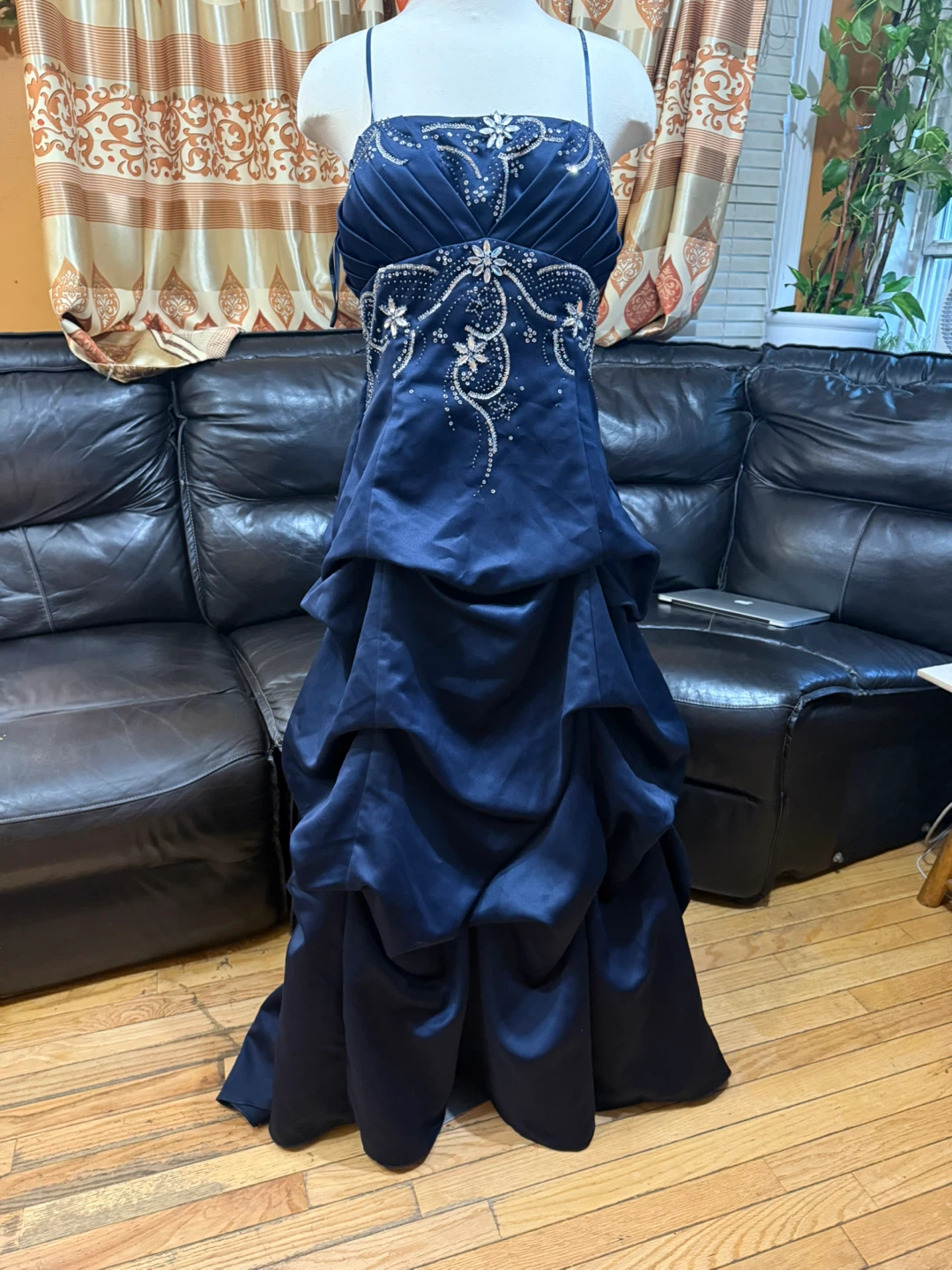 City Triangles navy blue beaded prom dress