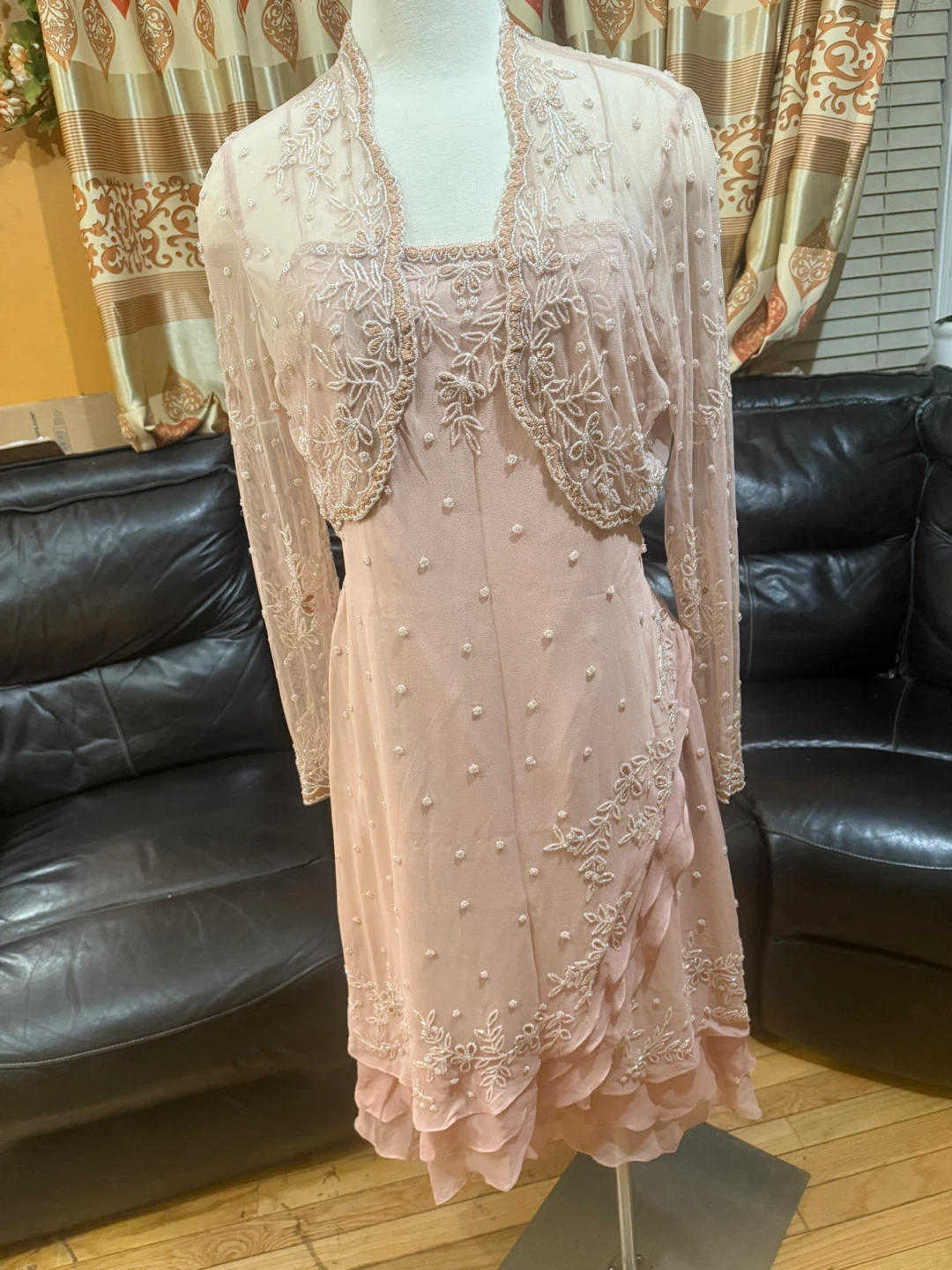 Scala pink beaded and lace dress beading w/ BEADED Cover size XL