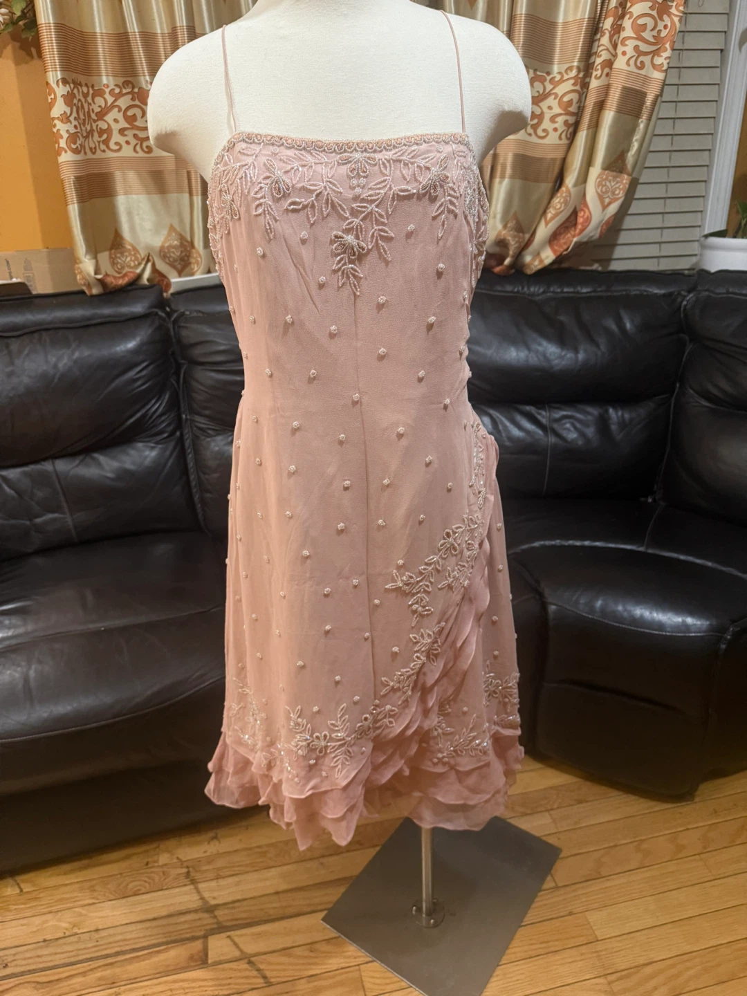 Scala pink beaded and lace dress beading w/ BEADED Cover size XL - photo 2