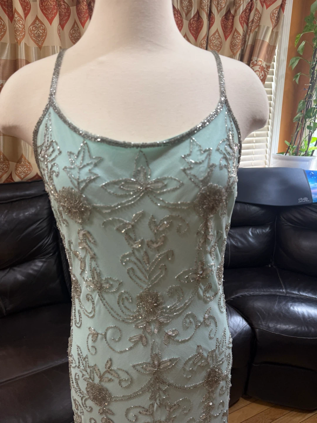 Together light blue maxi dress w/silver beaded vine embroidery - photo 2