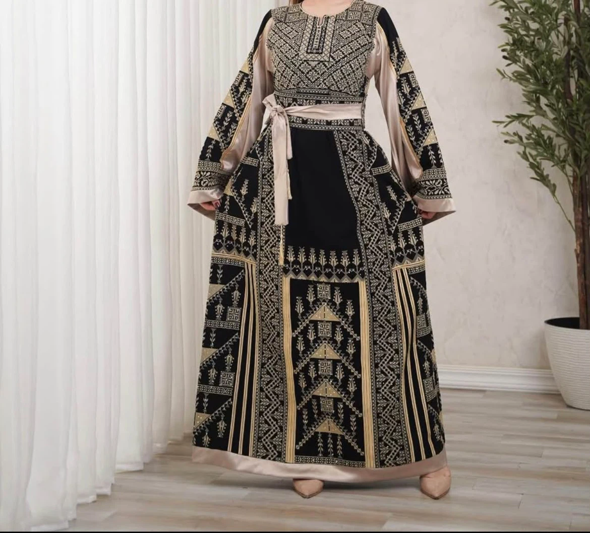 Black and Beige Embroidered Kaftan Dress - photo 2