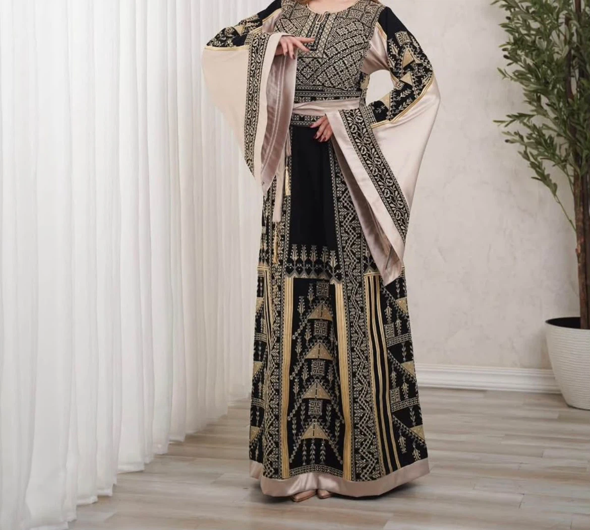 Black and Beige Embroidered Kaftan Dress - photo 3