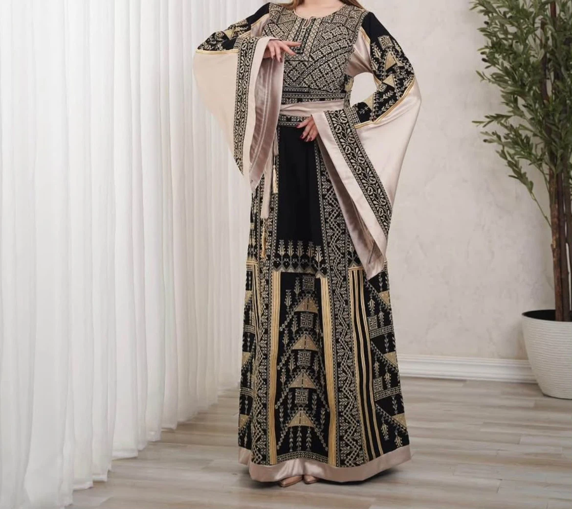 Black and Beige Embroidered Kaftan Dress - photo 4
