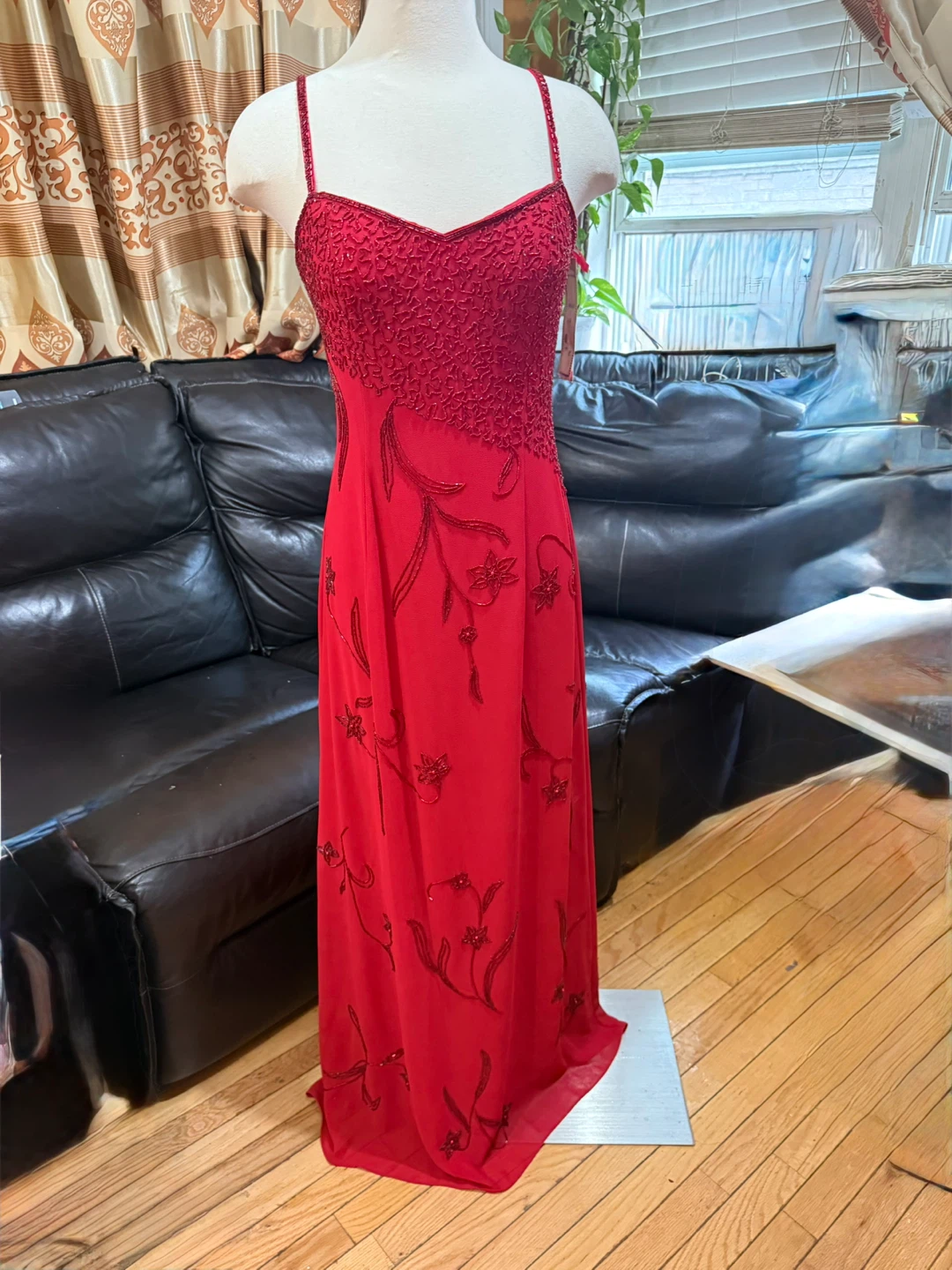 3 Piece Night Scene Floral Beaded Red  Prom Dress Medium NWT