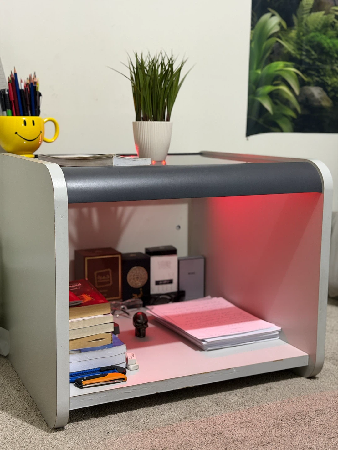 Modern LED Nightstand with Glass Top