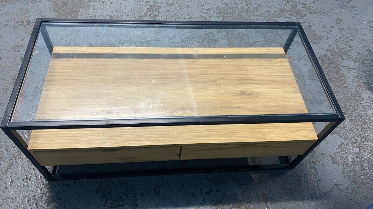 Industrial Style Glass and Wood Coffee Table - photo 2