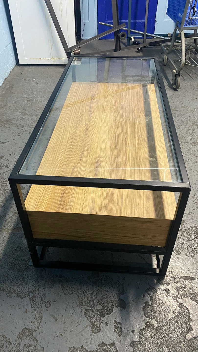 Industrial Style Glass and Wood Coffee Table - photo 3