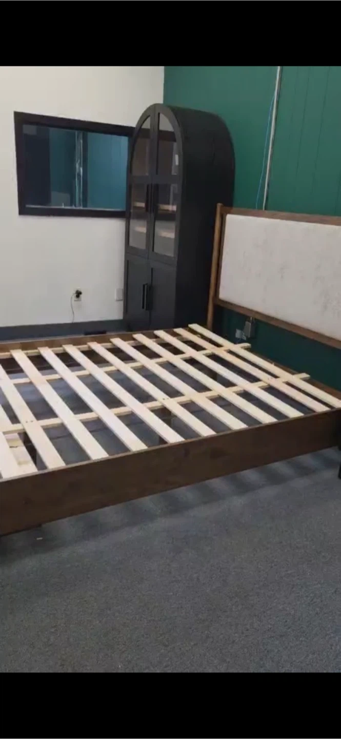 Wooden Queen Bed Frame with Upholstered Headboard